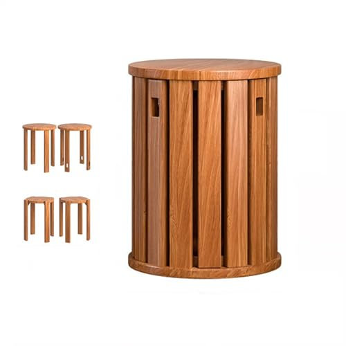 Awoyep Stapelbarer Hocker Holz Sitzhocker Rund: 4er Set Esszimmerhocker Hocker Stapelbar Multifunktional Stapelhocker Holzstapelstuhl mit Silent Pad Ihrer Sofa Couchtisch Garten (Kirschholzfarbe)