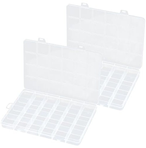 Fadcaer 2 Pcs 24 Grids Small Compartment Craft Case, Plastic Organiser Storage Box, Clear Bead Container, Organizer Storage Container with Dividers for Beads, Crafts, Buttons (24 Grids)