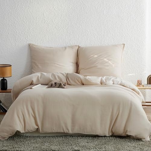 Simple&Opulence Musselin Bettwäsche 135x200 cm Baumwolle, Extra Weiches und Warme Bettwäsche-Sets, Oeko-Tex Bettbezug mit Reißverschluss und 1 Kissenbezug 80x80cm, Khaki
