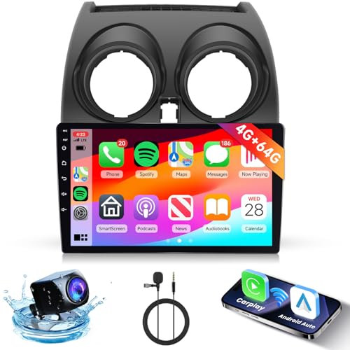4GB+64GB Android 13 Autoradio per Nissan Qashqai J10 2006-2016 Carplay Android Auto Wireless, Hodozzy 9 Pollici Touch Screen Stereo Auto 2 Din GPS Bluetooth WiFi DSP FM/RDS Radio Schermo +Retrocamera