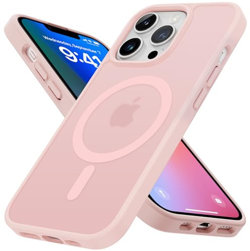 nicekool Coque Mat pour iPhone 13 Pro Max Magnétique Compatible avec MagSafe, Étui Translucide Mat Toucher Doux et Soyeux Housse Arrière Anti-Rayures Givrée Protection Antichoc Militaire Givré Rose