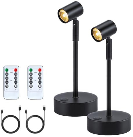 IMAGE Magnetic Cordless Spotlight High-Power Adjustable Table Accent Light for Wall Decoration Picture, Plants, Artwork, Jewelry Displays, Shelves, Cabinet, Warm White LED Wireless, USB Type-C, 2PCS