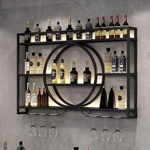 Portabottiglie Da Parete, Porta Bottiglie Di Vino Da Parete Con Ripiano Espositivo, Metallo Porta Vino, Vetrinetta Pensile Da Parete, Espositore Creativo Per Vino Da Parete,Nero,120cm