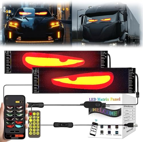 Led Augen für Auto LKW Devil Eyes Teufelsaugen Display Matrix Panel USB | Leuchtaugen, Dynamic Soft Screen, Wasserdicht, Smart DIY, Programmierbare, Kfz Frontscheibe Heckscheibe Traktor, 1er, 2er set
