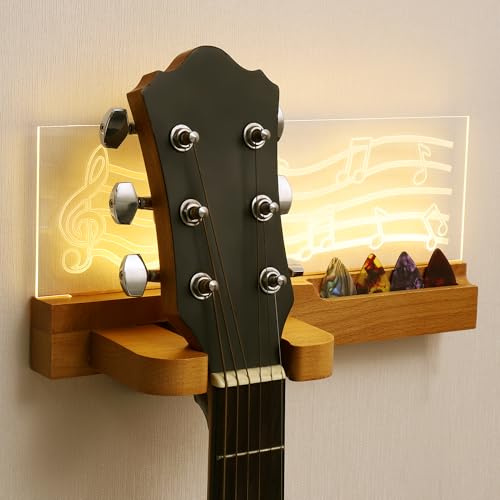 JIZZU Gitarre Wandhalterung, USB-Powered LED-Leuchtende Hölzernes Halter, für Akustische, klassische und E-Gitarre, Ukulele und Lagerung