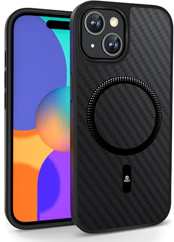 ONES Magnetisch für iPhone 15 Ultradünne Hülle, Kompatibel mit MagSafe,Fallschutz in Militärqualität,Karbonfaser-Textur, Stoßfeste Schutzhülle Extrem Haltbarkeit Hülle für iPhone 15 Case, Schwarz