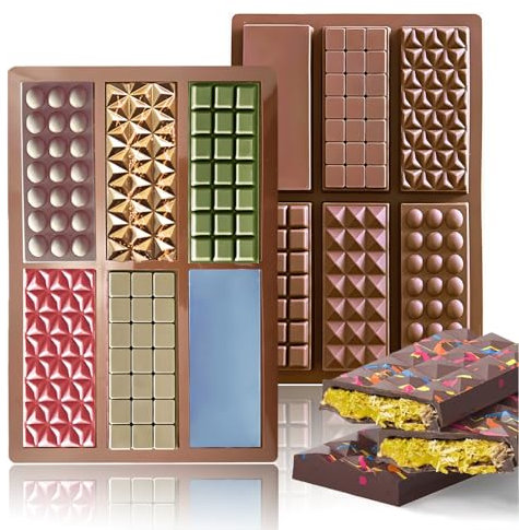 Sadodo Silicone Chocolate Bar Mould,New 6 Cells Rectangle Triangle Diamond Square Shape,Ice Cube Tray,Non Stick,Candy Biscuit Mold,BPA Free Baking Mold (1PC New Mix Shapes)