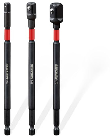 GEINXURN Stecknuss Adapter auf 1/4 3/8 1/2” 3 Stück 150mm Cr-v 1/4-Zoll-Sechskantadapter, Vierkant, Sechskantschaft für Bohrmaschine und Akkuschrauber, Bit-Halter