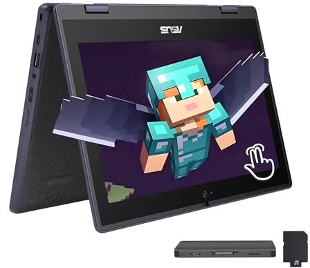 ASUS 11.6 HD Touchscreen 2-in-1 Laptop for Students, Intel Celeron N100, UHD Graphics, 4GB RAM, 288GB Storage(128GB SSD＋160GB Docking Station Set), Webcam, Wi-Fi 6, Windows 11 Pro, Mineral Gray