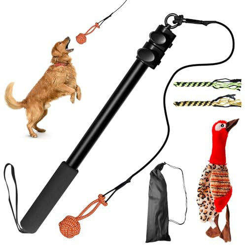 GBKDQQ Reizangel Hunde, Profi Reizangel für Kleine Hunde Große Hund Längenverstellbare mit Ersatzseil, Anti Stress Ente Quietschendes, Aktives Hundespielzeug Unkaputtbar, Hund Kauspielzeug (Rot)