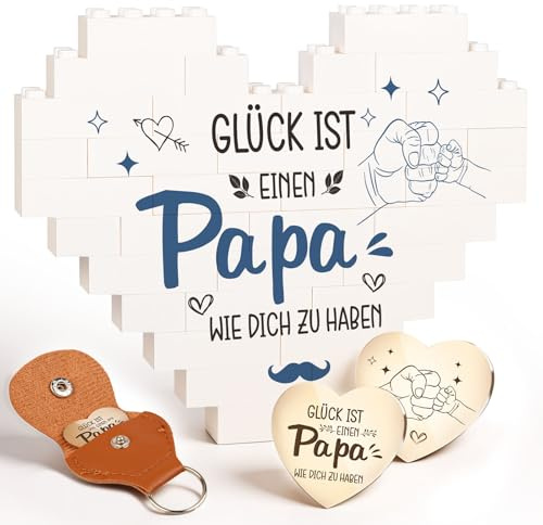 Giftota Geschenk für Papa zum Geburtstag Herzförmige Bausteine und Glücksbringer - Geschenke für Vater zum Geburtstag, Vatertag - Geburtstagsgeschenk für Papa von Tochter Sohn - Weihnachtsgeschenke