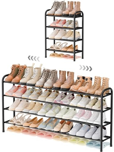 ENJOYBASICS Schuhregal Platzsparend, 4 Ebenen Expandable Schuhablage | Schwarz Ausziehbarer shoes rack 45-118 cm Verstellbarer Schuhorganizer, schmal schuh regal für Flur, Diele, kleine Räume
