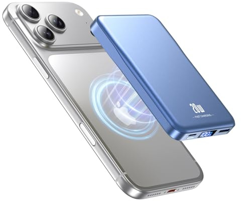 Aobbow Powerbank für MagSafe,10000mAh Magnetisch Power Bank für iPhone 17 | 20W USB-C Schnellladen Externe Handyakkus, LED-Anzeige und USB-A Ausgang für iPhone 17/16/15, Reisen und Alltag, Dunkelblau