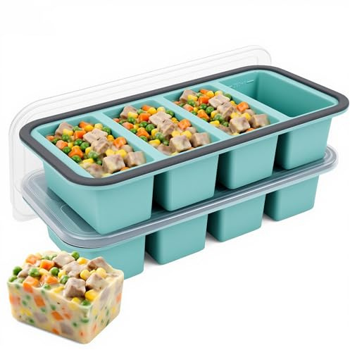 Plateau de Congélation en Silicone Avec Couvercle,Moule à Soupe Congélateur | 2PC Bac a Glacon Soupe Plateau pour Stocker et Congeler la Soupe, le bouillon, la sauce et la glace