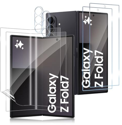 ELYCO Protection Écran Pour Samsung Galaxy Z Fold 7, 2+2+2 Pièces | 2 Pièces Verre Trempé 9H Dureté Avant + 2 Pièces Flexible À l'intérieur + 2 Pcs Caméra Arrière Protecteur, HD Film