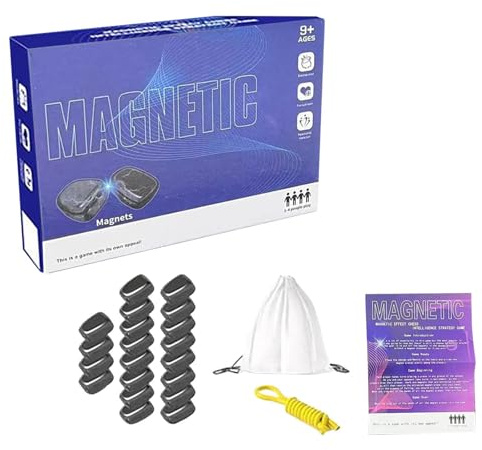 Magnetspiel für Kinder und Erwachsene, Magnetisches Geschicklichkeitsspiel mit 20 Magnetsteinen & Schnur, Tragbares Magnet-Schachspiel für Familie, Party & Reisen ab 9 Jahren