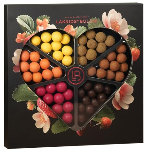 LAKRIDS BY BÜLOW - LOVE SELECTION BOX - 435g - Pralinen-Geschenk mit Dänischen Gourmet Lakritz-Kugeln in edler Herz-Geschenkbox