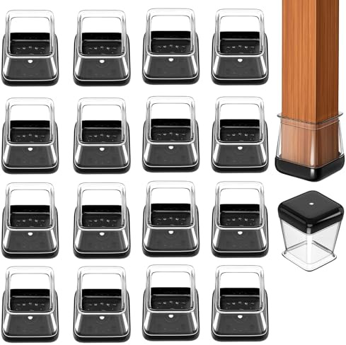 FunWorth Lot de 16 Embouts de Protection Pied de Chaise Silicone, parquets et carrelages, protège-Pieds de Chaise carré en Silicone Transparent(16, Carré-M(20-25MM))
