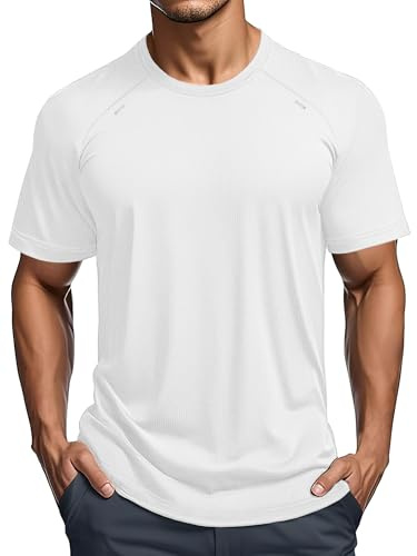 MAGCOMSEN Funktionsshirt Herren Atmungsaktive Tshirt Männer Leicht Laufshirt Schnelltrocknend Trainingsshirt Gym Fitnessshirt Kurzarm Sommershirts Weiß L