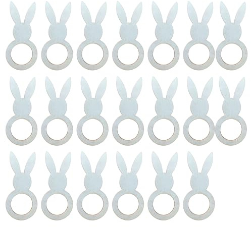 XENQITO 20 Pcs Ostern Serviettenringe, Osternhase Serviettenhalter aus Holz für Ostern Frühstück Mittagessen Abendessen Party Bankett Tischdekoration, DIY Basteln Ostern Tischdekoration Zubehör