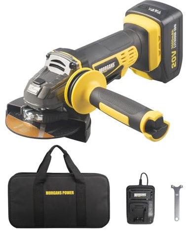 Morgan’s Power 20V Cordless Angle Grinder 115mm – Lithium Battery Powered Grinder Cutter, 10000RPM High Speed, Metal Gearbox with Battery & Charger