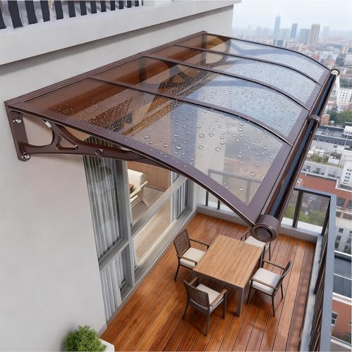 Errtsdb Toit Marquise avec GouttièRe, Marquise De Porte Exterieur Largeur 60 80 90 100 120cm, Marquise Solaire Abri Banne avec Support en Aluminium, Terrasse Toit Abri Protection(60x160cm)