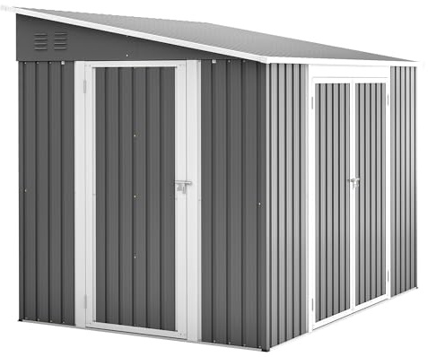 Verzinktes Gerätehaus 1,8x2,4 m – Outdoor Metallschuppen mit Bodenrahmen, Schrägdach & Doppelfenstern, abschließbarer Gartenschrank für Werkzeuge & Fahrräder (Grey, 1,8x2,4 m)