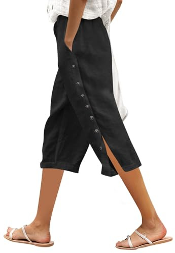 Generisch 3/4 Reha Hose Damen Seitlich Zu Öffnen, Trainingshose Sporthose Mit Knöpfen Durchgehendem Jogginghose Freizeithose Lang Am Weites Bein Relaxhose Trackpants Baggy Weit Sommer