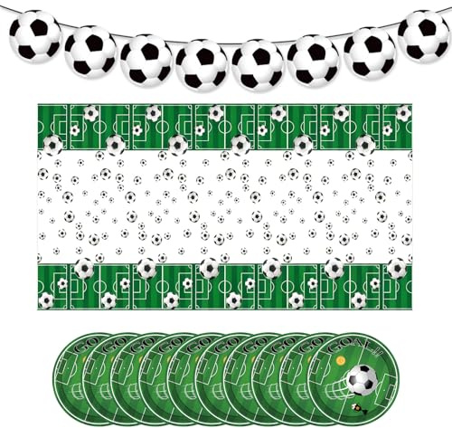 Soccer Tablecloth Set, Football Plates and Table Decoration