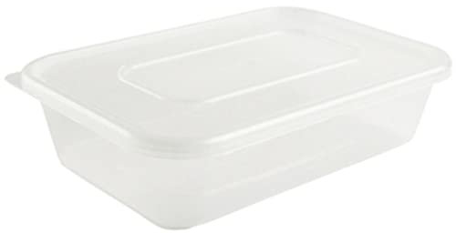Globe Packaging GP 50 x Plastic 500ml Microwave Food Takeaway Containers with Lids - BPA Free, Stackable, Airtight, Reusable, Recyclable, Dishwasher & Freezer Safe - For Meal Prep & Food Storage Use