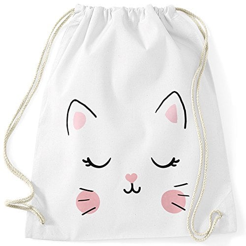 MoonWorks Turnbeutel Katze Katzengesicht Cat Tiergesichter Gymbag Weiss unisize