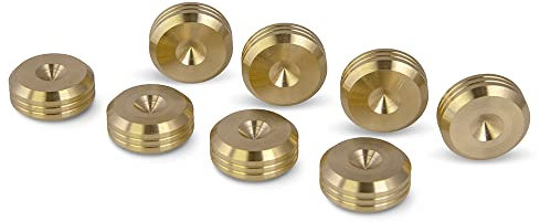 PrecisionGeek Solid Brass Speaker Spike Pads 20 mm Dia, Chamfered Isolation Feet for Speakers, Hi‑Fi Stands & Subwoofers – Set of 8