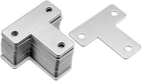 sourcing map Placas de reparación en forma de T, 40 mm x 40 mm, soporte de unión de acero inoxidable, 20 unidades