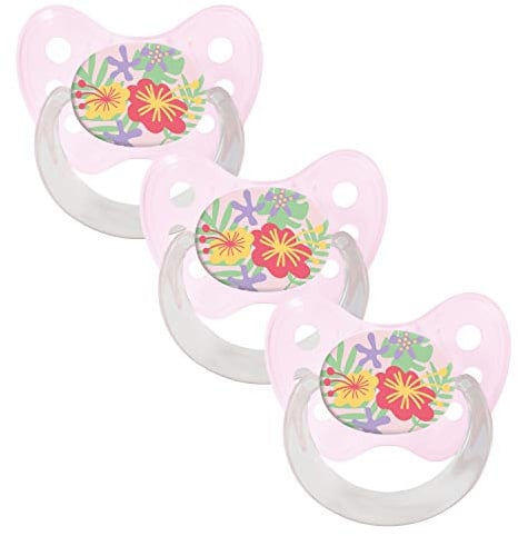 dentistar Silikon Schnuller 3er-Set - Größe 1 Schnuller 0-6 Monate - Zahn- & kieferfreundlicher Nuckel mit Dental-Stufe – BPA-frei – Made in Germany - Blumen, Rosa