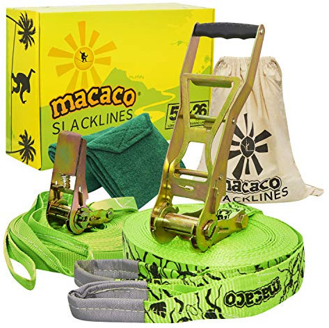 Macaco Slackline kit Long with Training line lang + Trainingsleine, grün, 26M
