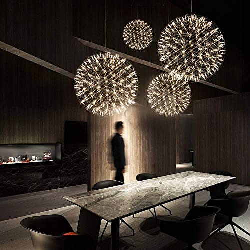 Serin-Eletro LED Dekorativ Lampe Kugellampe Modern Edelstahl Pendelleuchte Pendellampe 42-Leds Lampenperlen 21W Warm Licht Innen Dekorlampe Höhenverstellbar Hängeleuchte,φ35CM