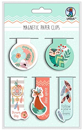 Ursus 43000001 - Magnetic Paper Clips Dream, magnetische Lesezeichen und Dekoclips für Bücher, 5 Stück in 5 verschiedene Designs, ideal als Geschenk und tolles Accessoire für Terminplaner und Bücher
