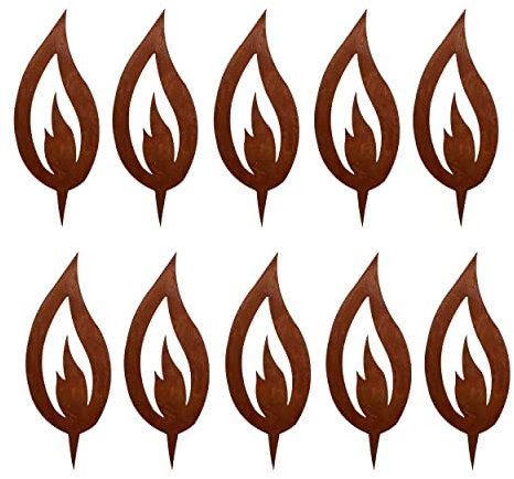 Rostikal 10 er Set Rost Deko Flamme Edelrost 5 cm groß Rostige Weihnachtsdeko Kerze Advent Kerzenflamme zum stecken Rostoptik