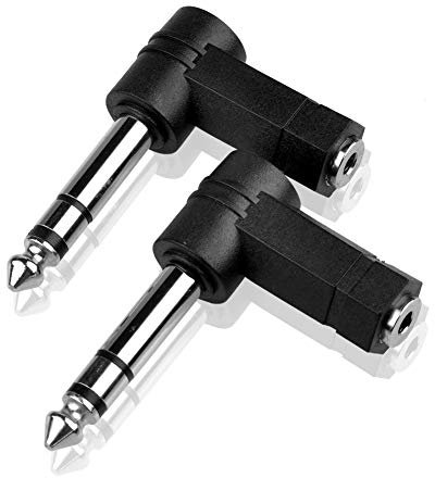 iYueMps 2pcs 3.5mm to 6.35mm Headphone Connector,1/4 Inch TRS to 3.5mm Right Angle Adapter,6.35mm Male to 3.5mm Female 90 Degree Stereo Headphone Audio Adaptor