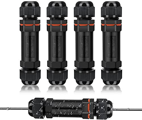 Elecoutek 4 Pezzi Scatola di Giunzione Impermeabile IP68 Connettore Stagno Derivazione Esterna 3 Poli per Diametro del Cavo Ø5-13 mm, Connettori Elettrici Impermeabili Nero