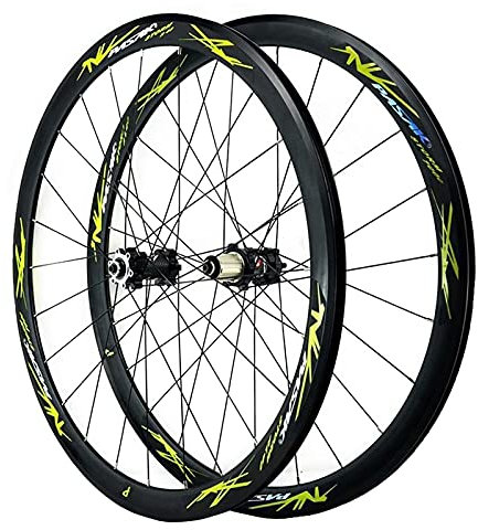 ZFF 700C Rennrad Laufradsatz Cyclocross-Straße Scheibenbremse V/C-Bremse Felgenhöhe 40MM 7/8/9/10/11/12 Geschwindigkeit Schraubkranz 24Loch (Color : Green, Size : QR)