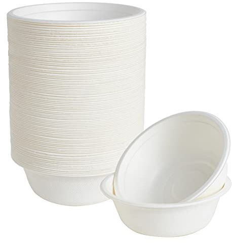 ECOLipak 150 Pack 12 oz Compostable Paper Bowls Disposable, White