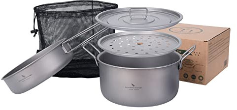 Boundless Voyage Ensemble de poêles à frire en titane avec couvercle - Kit de casseroles multifonction pour le camping - Ti2057C
