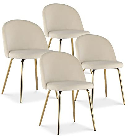 INTENSE DECO Lot de 4 chaises Cecilia Velours Beige Pieds Or