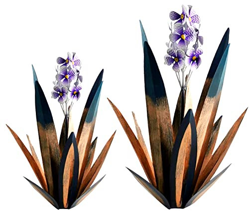 2 Stück Tequila rustikale Skulptur Metall Agave Pflanze Home Decor Rustikale Hand Painted Metal Agave Garden Ornaments Outdoor Decor Figuren Home Yard Dekorationen Rasen Ornamente