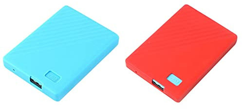 2 Pack Soft Liquid Silicone Protective Case Cover Sleeve Compatible with WD 1TB/2TB My Passport Portable External Hard Drive HDD, Shockproof dropproof Scratch Resistant Skin(red+Blue)