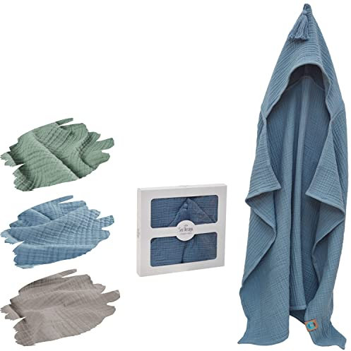 sei Design Bio Badeponcho mit Kapuze 75x100 cm 4fach Musselin | 100% Bio Baumwolle | Organic Kapuzenbadetuch