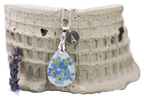 Anhänger Vergissmeinnicht Tropfen einzigartiger, Schmuck silber Kette weißer Hintergrund personalisiert