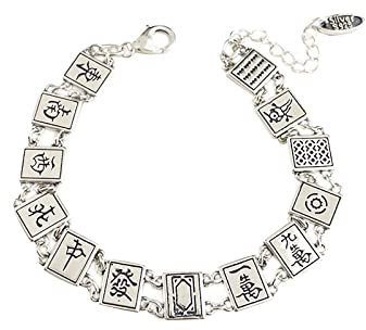 YUUKI Armband Damen Silber,Sterling 925 Silber Armband Für Frauen Mahjong Silberarmband Armreif Mit Verstellbarer Silberkette Schwesterarmband Glücksschmuck Für Damen Damen