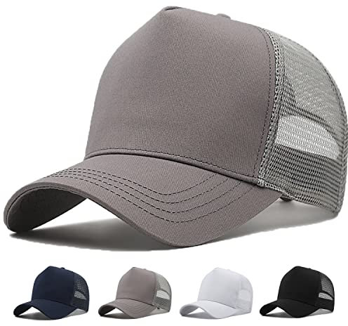 MUNULA Oversize XXL Mesh Trucker Hut Big Head Hüte für Männer Hohe Krone Baseball Kappe Atmungsaktiv Papa Hut Verstellbar 59,9 cm - 65 cm, Grau, XXL/3XL